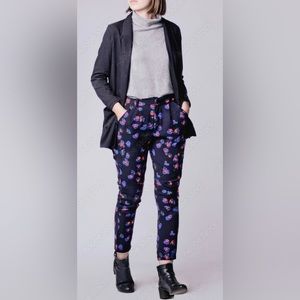 Topshop Navy Floral Printed High Rise Tapered Trouser Ankle Pants